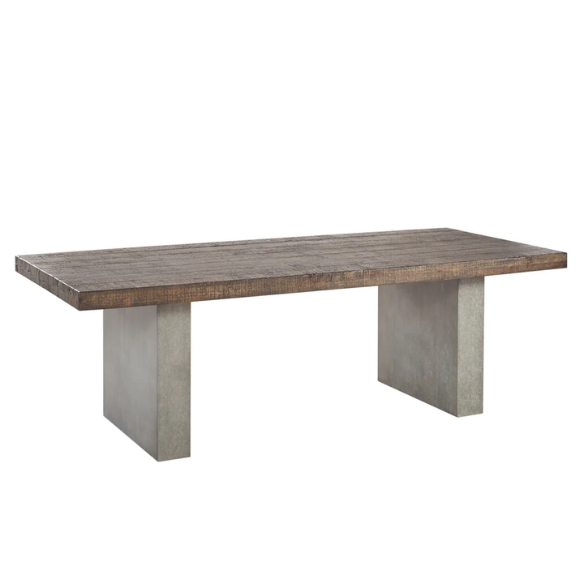 Reclaimed Wood and Concrete Dining Table – Chic, Artisan Crafted Brown Dining Table with Concrete and Hand-Finished Reclaimed Wood Base, Perfect for Modern Dining Spaces