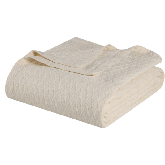 Ivory Weave Cotton Blanket – Elegant, Soft & Breathable All-Season Comfort
