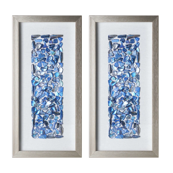Coastal-Inspired Wall Decor Set of 2 – Handpicked Seashell Mosaic Art on Linen Background, Bringing Oceanic Charm and Beachside Serenity to Your Home