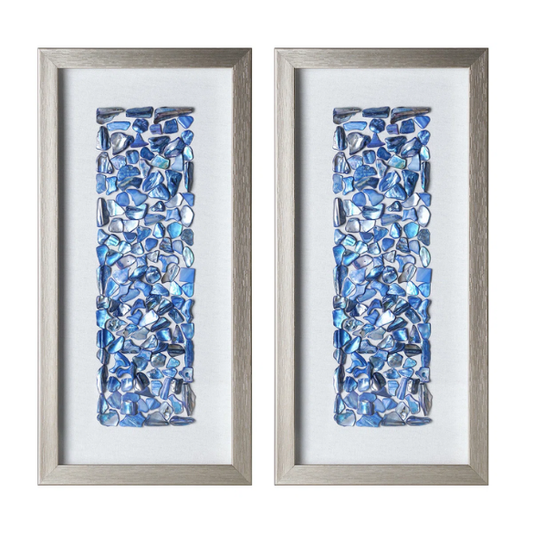 Coastal-Inspired Wall Decor Set of 2 – Handpicked Seashell Mosaic Art on Linen Background, Bringing Oceanic Charm and Beachside Serenity to Your Home