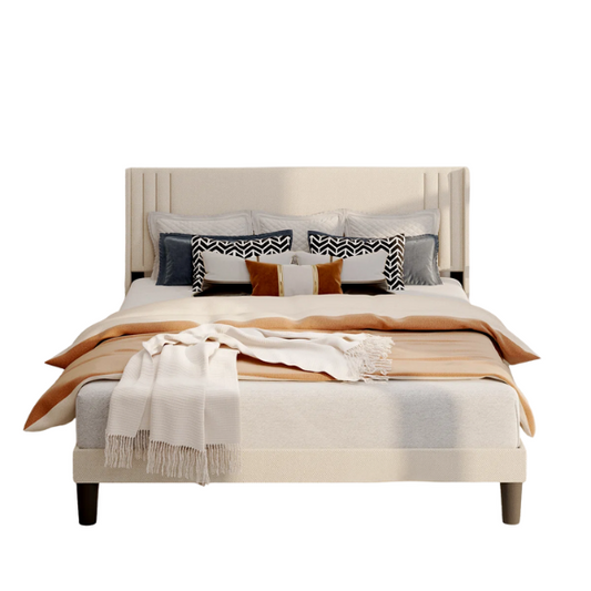 Modern Solid-Colored Upholstered Platform Bed – Full Double Size with Sleek Design and Sturdy Support