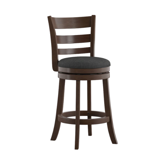 Upholstered Back Swivel Bar Stool – Durable Rubberwood Frame, 360° Swivel Seat, Ring Footrest, and Foam-Padded Linen or Faux Leather Upholstery for Comfortable Everyday Dining
