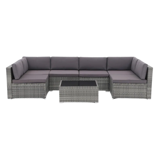 7-Piece Modular Patio Furniture Set | Wicker Outdoor Sectional Sofa with PE Rattan, Plush Pillowtop Cushions, and Coffee Table
