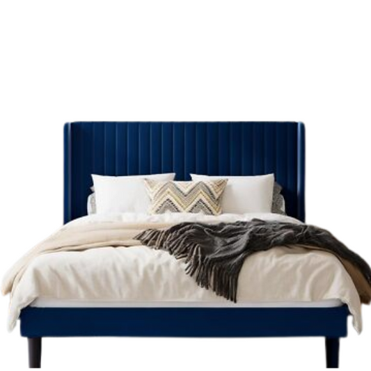 King Size Upholstered Platform Bed with Wingback Headboard – Simple, Elegant Design, Sturdy Wooden Slats, No Box Spring Needed for a Luxurious Sleep Experience