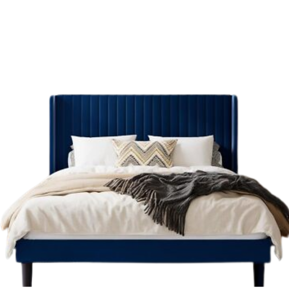 King Size Upholstered Platform Bed with Wingback Headboard – Simple, Elegant Design, Sturdy Wooden Slats, No Box Spring Needed for a Luxurious Sleep Experience
