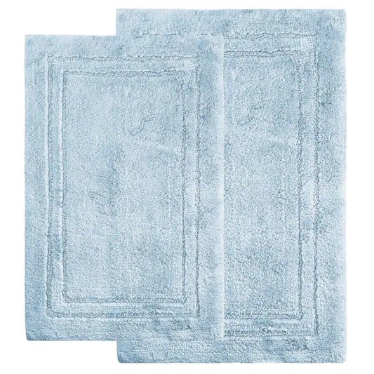 Light Blue Cotton 2-Piece Bath Rug Set – Plush, Non-Slip, Highly Absorbent Rugs (20" x 30" & 24" x 36")