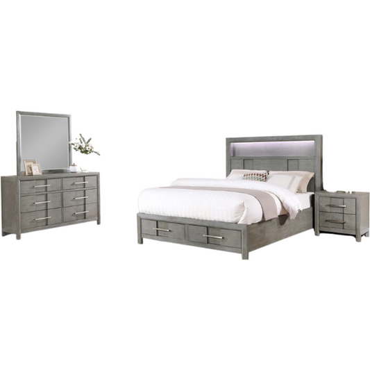 Elegant Platform Storage 4-Piece Queen Bedroom Set – Timeless Design with Modern Functionality, Includes Bed, Dresser, Mirror, and Nightstand