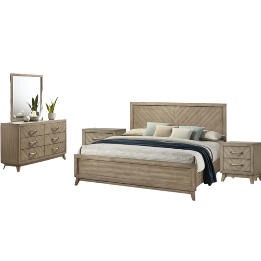 Transform Your Bedroom with a 5-Piece Bedroom Set – Modern Elegance in Weathered Sand Finish with Timeless Sophistication and Exceptional Functionality