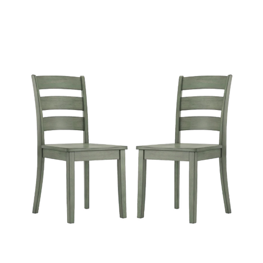 Farmhouse Ladder Back Dining Chairs – Set of 2 | Solid Wood, Distressed Finish
