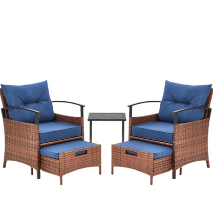 Patio Furniture Set | Outdoor Rattan Chairs with Tempered Glass Coffee Table, Ottomans, and Soft Cushions | Stylish Wicker Conversation Set