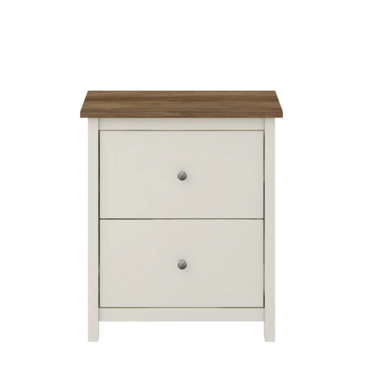 2-Drawer Nightstand – Neutral Engineered Wood, Streamlined Rectangular Design, Four Block Legs, Convenient Storage with Roller-Glide Drawers & Metal Knobs, Perfect for Traditional & Contemporary Bedroom