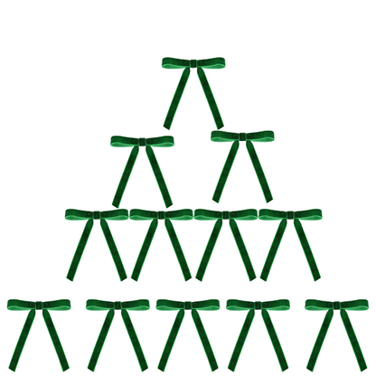 Green Velvet Christmas Bow Ribbon Ornaments – Elegant Holiday Tree Decorations