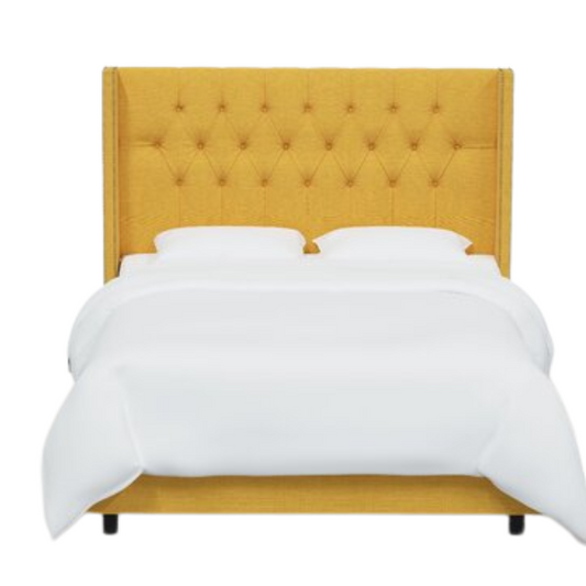 Timeless Upholstered Wingback King Size Bed with Button Tufting and Nailhead Trim