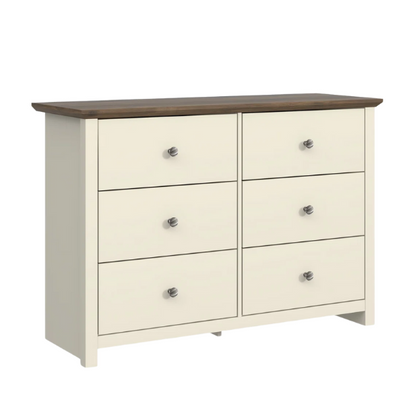 Modern 6-Drawer Double Dresser with Angled Sled Legs and Round Metal Hardware