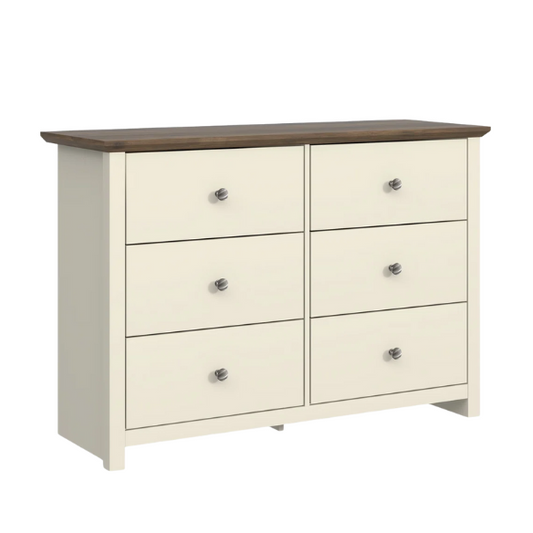 Modern 6-Drawer Double Dresser with Angled Sled Legs and Round Metal Hardware