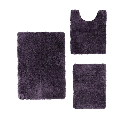 Dark Purple Shaggy Bath Rug Set – Ultra-Soft Microfiber Non-Slip Bathroom Mat with Rubber Backing (2 or 3-Piece Set)