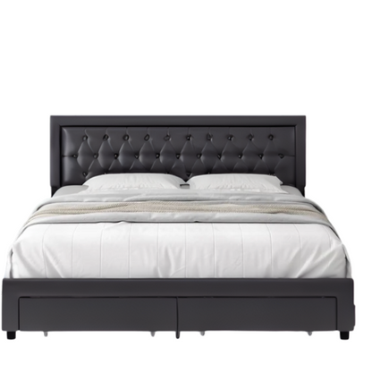 Luxurious King Size Velvet Tufted Upholstered Bed Frame with Adjustable Headboard, Button Tufting, and Nailhead Trim – No Box Spring Needed for Superior Support and Comfort