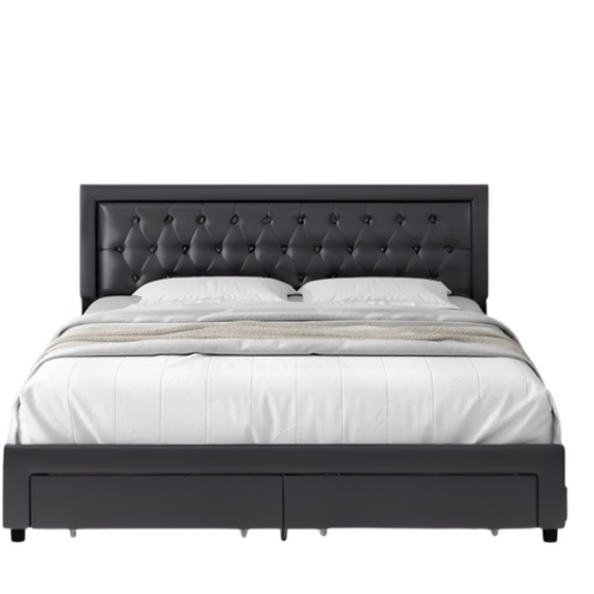 Luxurious King Size Velvet Tufted Upholstered Bed Frame with Adjustable Headboard, Button Tufting, and Nailhead Trim – No Box Spring Needed for Superior Support and Comfort