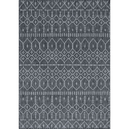 Boho-Inspired Charcoal & Light Grey  Geometric Rug – Fade & Stain-Resistant, Low-Pile, Perfect for High-Traffic Indoor/Outdoor Spaces