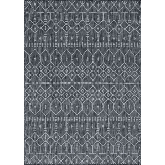 Boho-Inspired Charcoal & Light Grey  Geometric Rug – Fade & Stain-Resistant, Low-Pile, Perfect for High-Traffic Indoor/Outdoor Spaces