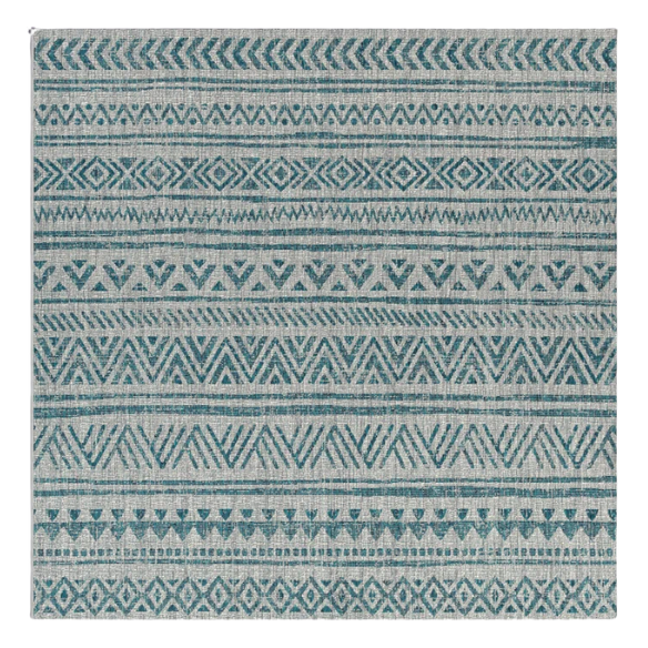 Striped Geometric Area Rug – Aqua & Taupe, Durable Polypropylene, Low-Pile Design for High-Traffic Indoor/Outdoor Spaces