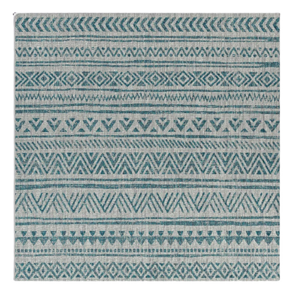 Striped Geometric Area Rug – Aqua & Taupe, Durable Polypropylene, Low-Pile Design for High-Traffic Indoor/Outdoor Spaces