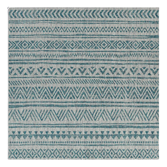 Striped Geometric Area Rug – Aqua & Taupe, Durable Polypropylene, Low-Pile Design for High-Traffic Indoor/Outdoor Spaces