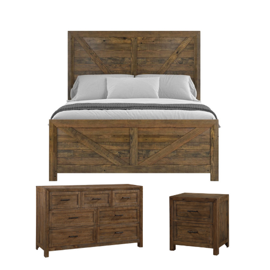 Weathered Oak Queen Bed with Solid Wood Standard Bedroom Set – Timeless, Durable, and Stylish