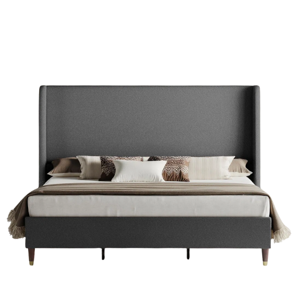 Queen Size Sleek and Minimalist Upholstered Platform Bed with Soft Linen Fabric – Elegant and Modern Design