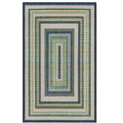 Coastal-Inspired Geometric Rug – Fade & Stain-Resistant,Ivory,Green,Blue Pattern, Ideal for Indoor/Outdoor Use