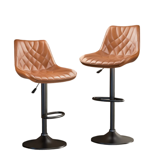 Set of 2 Adjustable Height Swivel Bar Stools with Back – Mid-Century Modern Design, Polished Chrome Base, Ergonomic Imitation Leather Seat, 360° Rotation for Kitchen Island or Bar
