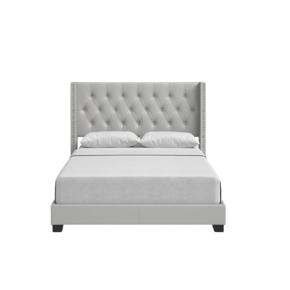 Queen Size Upholstered Low Profile Bed with Glamorous Button Tufted Foundation – Elegant and Timeless Design