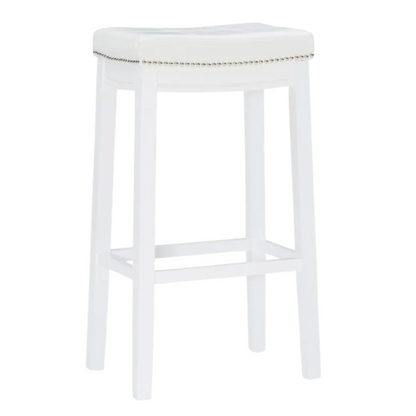 Backless Upholstered Counter Stool – Sturdy Wood Frame, Faux Leather Seat with Nailhead Trim & Double-Needle Stitching for Stylish and Durable Seating
