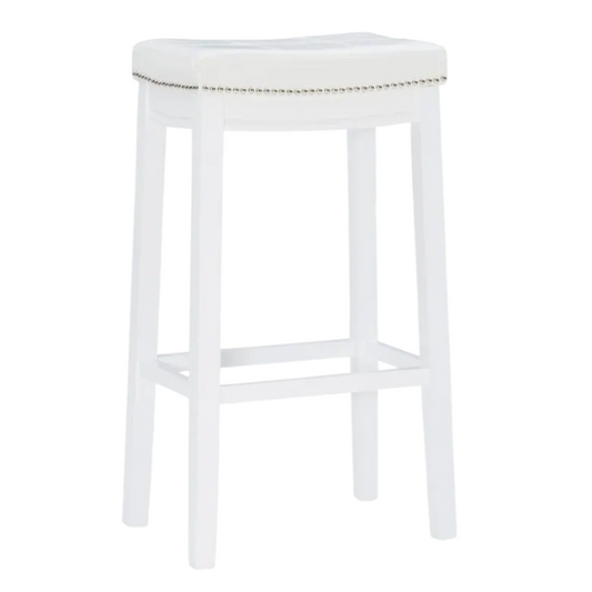 Backless Upholstered Counter Stool – Sturdy Wood Frame, Faux Leather Seat with Nailhead Trim & Double-Needle Stitching for Stylish and Durable Seating