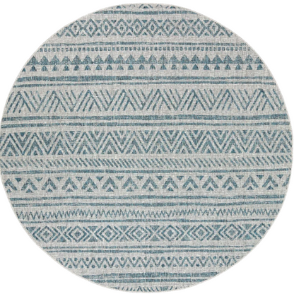 Striped Geometric Area Rug – Aqua & Taupe, Durable Polypropylene, Low-Pile Design for High-Traffic Indoor/Outdoor Spaces