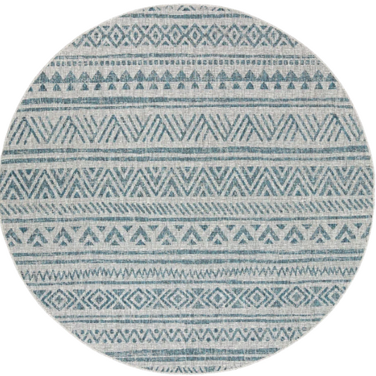 Striped Geometric Area Rug – Aqua & Taupe, Durable Polypropylene, Low-Pile Design for High-Traffic Indoor/Outdoor Spaces