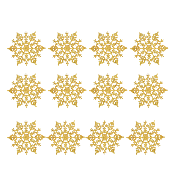 Gold Glitter Snowflake Christmas Ornaments – Whimsical Holiday Décor Set (12 Pieces)