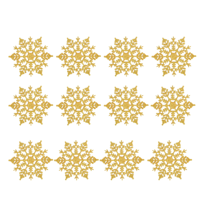 Gold Glitter Snowflake Christmas Ornaments – Whimsical Holiday Décor Set (12 Pieces)