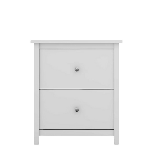 2-Drawer Nightstand – Neutral Engineered Wood, Streamlined Rectangular Design, Four Block Legs, Convenient Storage with Roller-Glide Drawers & Metal Knobs, Perfect for Traditional & Contemporary Bedroom