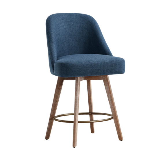 Modern Counter Height Swivel Bar Stool – Upholstered Faux Leather/Polyester Blend Seat, Solid Beech Wood Frame, Ergonomic High Back, Bronze Metal Footrest, 300lb Capacity for Kitchen, Bar, or Pub