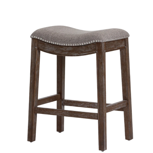 Saddle-Seat Wood Bar Stool with Upholstered Seat – Stylish and Durable Counter/Bar Stool in Weathered Natural or Distressed Espresso Finish