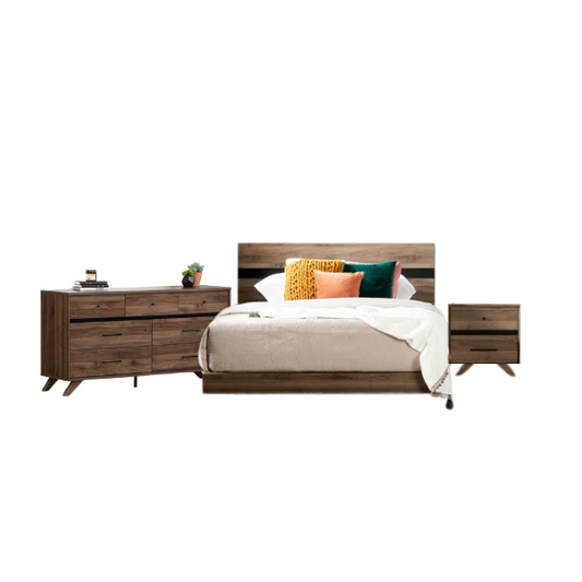 Rustic Restoration Queen Platform Configurable Bedroom Set with 7-Drawer Dresser, Nightstand, and Scandinavian-Inspired Design
