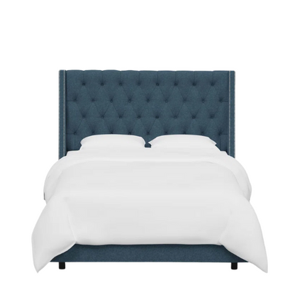 Chic Upholstered Wingback King Size Bed with Button Tufting and Nailhead Trim