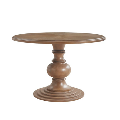 46" Round Pedestal Dining Table – Farmhouse Charm with Reclaimed Walnut Diamond Veneer Top & Antique Cream Pedestal Base