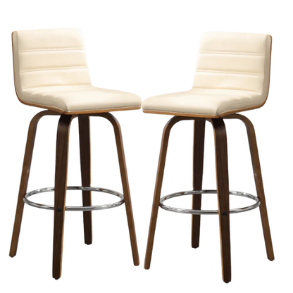 Mid-Century Modern Faux Leather Swivel Counter/Bar Stools – 360° Swivel, Padded PU Leather Seat & Back, Durable Bentwood Legs, Metal Footrest, Supports Up to 440lbs for Home Bar or Kitchen