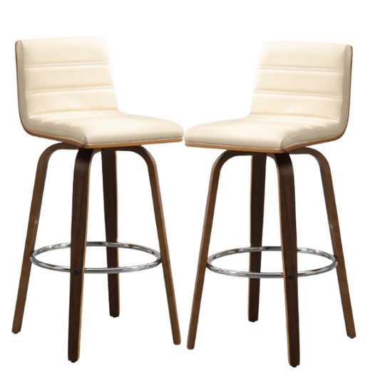 Mid-Century Modern Faux Leather Swivel Counter/Bar Stools – 360° Swivel, Padded PU Leather Seat & Back, Durable Bentwood Legs, Metal Footrest, Supports Up to 440lbs for Home Bar or Kitchen