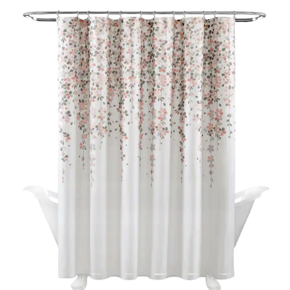 Light Peony Pink, Grey, and White Weeping Flower Shower Curtain – Elegant Floral Bathroom Décor, 72" x 72"