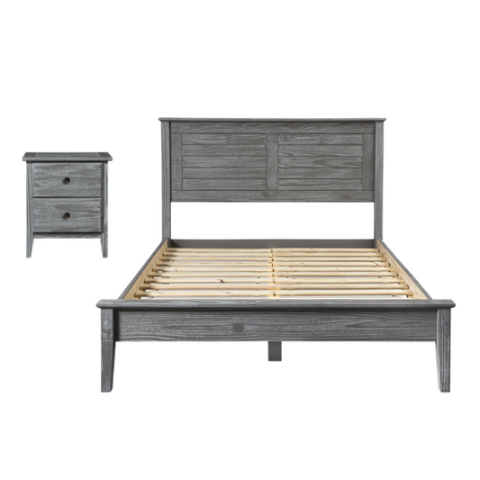 Brushed Wooden Full Double Size Bed and Bedroom Set – Elegant Design with Sturdy Construction and Rustic Charm