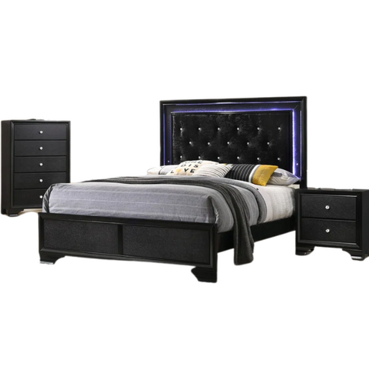 LED-Lit Black Framed 3-Piece Twin Bedroom Set – Modern, Stylish, & Illuminated Design