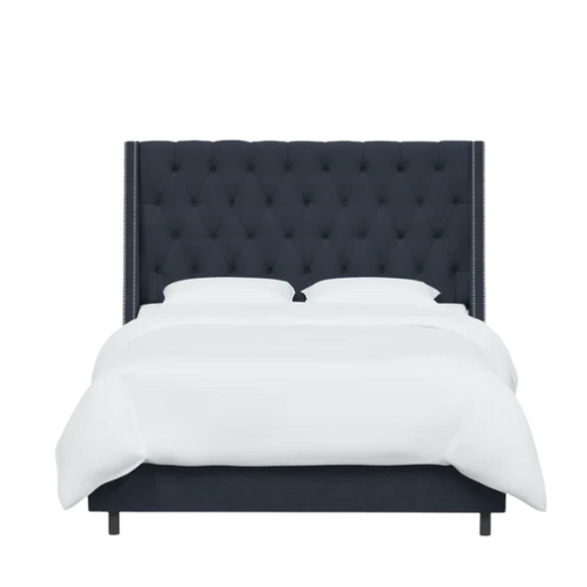 Chic Upholstered Wingback King Size Bed with Button Tufting and Nailhead Trim